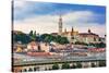 Chain Bridge, Lion Matthias Church Fisherman's Bastion, Budapest, Hungary-William Perry-Stretched Canvas