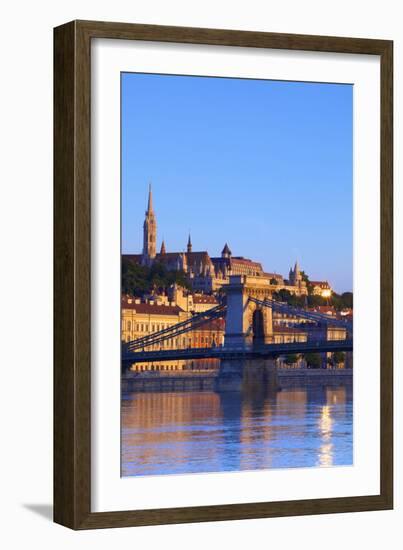 Chain Bridge, Matyas Church (Matthias Church) and Fisherman's Bastion, Budapest, Hungary, Europe-Neil Farrin-Framed Photographic Print