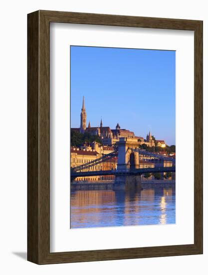 Chain Bridge, Matyas Church (Matthias Church) and Fisherman's Bastion, Budapest, Hungary, Europe-Neil Farrin-Framed Photographic Print