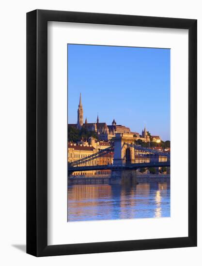 Chain Bridge, Matyas Church (Matthias Church) and Fisherman's Bastion, Budapest, Hungary, Europe-Neil Farrin-Framed Photographic Print