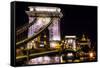 Chain Bridge, St. Stephens. Danube River Reflection, Budapest, Hungary-William Perry-Framed Stretched Canvas