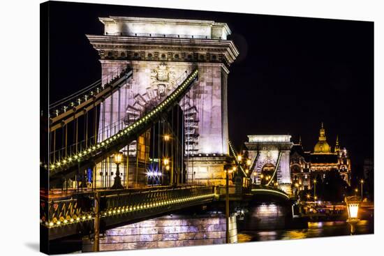 Chain Bridge, St. Stephens. Danube River Reflection, Budapest, Hungary-William Perry-Stretched Canvas