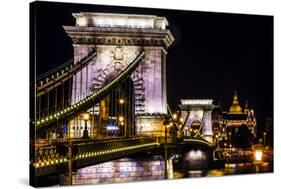 Chain Bridge, St. Stephens. Danube River Reflection, Budapest, Hungary-William Perry-Stretched Canvas