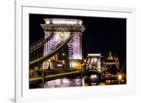 Chain Bridge, St. Stephens. Danube River Reflection, Budapest, Hungary-William Perry-Framed Premium Photographic Print