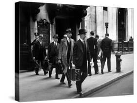 Chain Gang of New York Stock Exchange Carrying Traded Securities to Banks and Brokerage Houses-Carl Mydans-Stretched Canvas