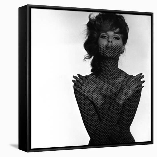 Chainmail Projection on Model with Crossed Arms, 1960s-John French-Framed Stretched Canvas