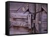 Chains and Lock on Weathered Barn Door-Mick Roessler-Framed Stretched Canvas