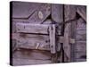 Chains and Lock on Weathered Barn Door-Mick Roessler-Stretched Canvas