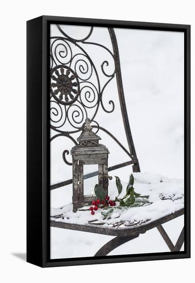 Chair in the Snow with Christmassy Still Life-Andrea Haase-Framed Stretched Canvas