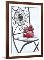 Chair in the Snow with Lantern, Balls from Cord Material-Andrea Haase-Framed Photographic Print