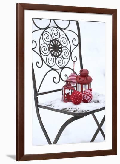 Chair in the Snow with Lantern, Balls from Cord Material-Andrea Haase-Framed Photographic Print