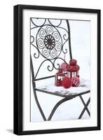 Chair in the Snow with Lantern, Balls from Cord Material-Andrea Haase-Framed Premium Photographic Print