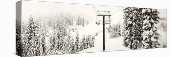 Chair Lift and Snowy Evergreen Trees at Stevens Pass, Washington State, USA-null-Stretched Canvas