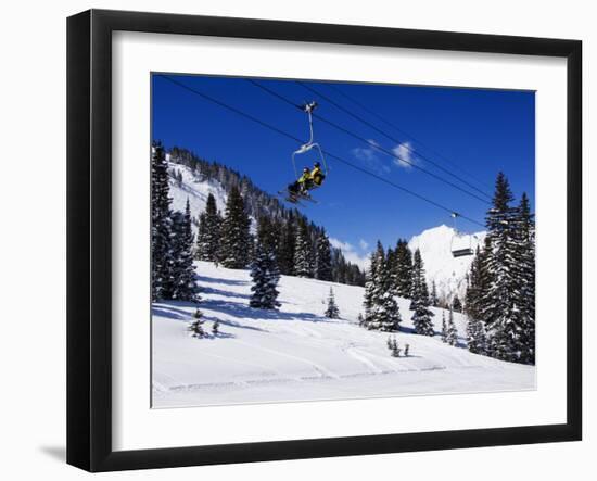 Chair Lift Carries Skiers at Alta, Alta Ski Resort, Salt Lake City, Utah, USA-Kober Christian-Framed Premium Photographic Print