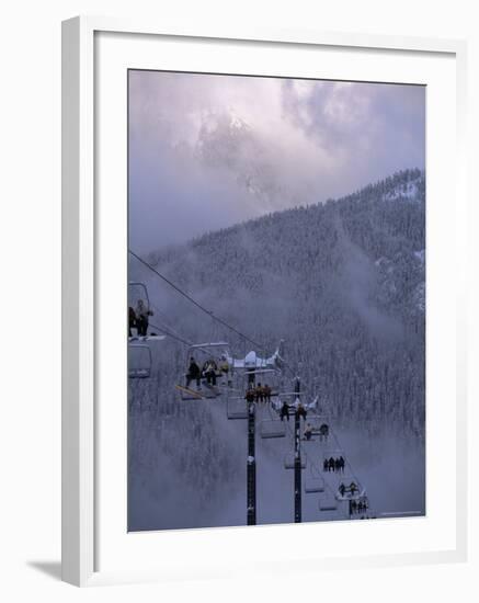 Chair Lift Filled with Skiers and Snowboarders, Washington State, USA-Aaron McCoy-Framed Photographic Print