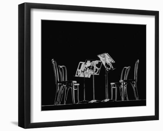 Chairs and Music Stands For the Budapest String Quartet-Gjon Mili-Framed Photographic Print