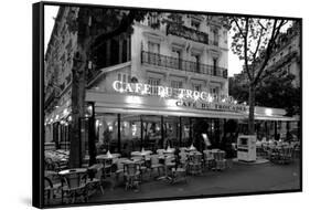 Chairs and tables in a restaurant at dawn, Cafe Du Trocadero, Paris, Ile-de-France, France-null-Framed Stretched Canvas