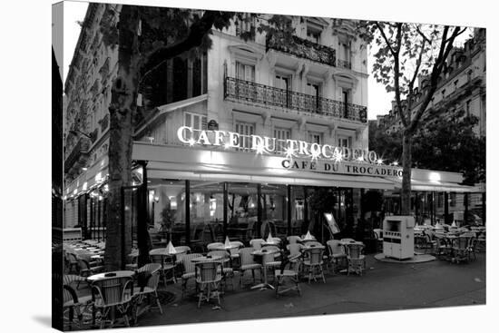 Chairs and tables in a restaurant at dawn, Cafe Du Trocadero, Paris, Ile-de-France, France-null-Stretched Canvas