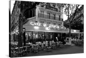 Chairs and tables in a restaurant at dawn, Cafe Du Trocadero, Paris, Ile-de-France, France-null-Stretched Canvas