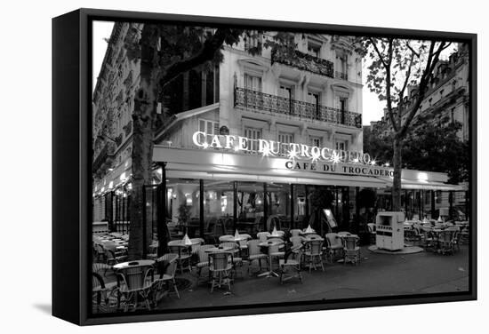 Chairs and tables in a restaurant at dawn, Cafe Du Trocadero, Paris, Ile-de-France, France-null-Framed Stretched Canvas