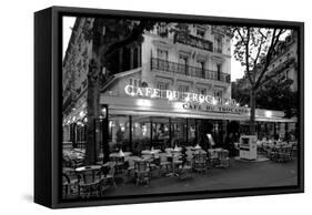 Chairs and tables in a restaurant at dawn, Cafe Du Trocadero, Paris, Ile-de-France, France-null-Framed Stretched Canvas