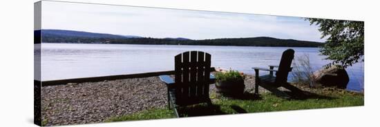 Chairs at the Lakeside, Raquette Lake, Adirondack Mountains, New York State, USA-null-Stretched Canvas