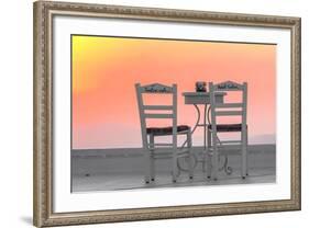 Chairs of the Café of the Hotel Galini in Firostefani, Santorini, Greece-Françoise Gaujour-Framed Photographic Print