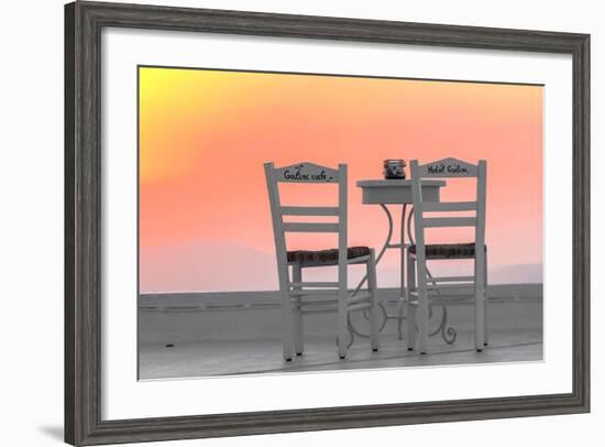 Chairs of the Café of the Hotel Galini in Firostefani, Santorini, Greece-Françoise Gaujour-Framed Photographic Print