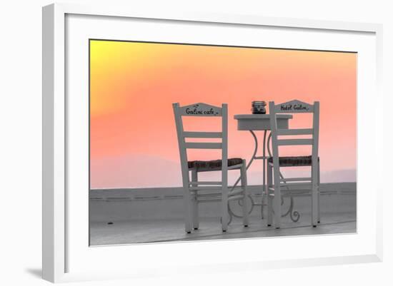 Chairs of the Café of the Hotel Galini in Firostefani, Santorini, Greece-Françoise Gaujour-Framed Photographic Print