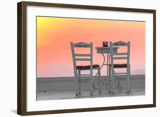 Chairs of the Café of the Hotel Galini in Firostefani, Santorini, Greece-Françoise Gaujour-Framed Photographic Print