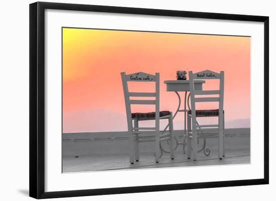 Chairs of the Café of the Hotel Galini in Firostefani, Santorini, Greece-Françoise Gaujour-Framed Photographic Print