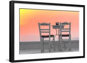 Chairs of the Café of the Hotel Galini in Firostefani, Santorini, Greece-Françoise Gaujour-Framed Photographic Print