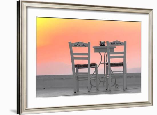 Chairs of the Café of the Hotel Galini in Firostefani, Santorini, Greece-Françoise Gaujour-Framed Photographic Print