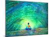 Chakra Color Human Lotus Pose Yoga in Green Tree Forest Tunnel, Abstract World, Universe inside You-null-Mounted Art Print