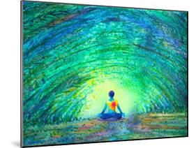 Chakra Color Human Lotus Pose Yoga in Green Tree Forest Tunnel, Abstract World, Universe inside You-null-Mounted Art Print