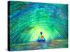 Chakra Color Human Lotus Pose Yoga in Green Tree Forest Tunnel, Abstract World, Universe inside You-null-Stretched Canvas