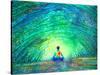 Chakra Color Human Lotus Pose Yoga in Green Tree Forest Tunnel, Abstract World, Universe inside You-null-Stretched Canvas