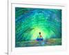 Chakra Color Human Lotus Pose Yoga in Green Tree Forest Tunnel, Abstract World, Universe inside You-null-Framed Art Print