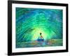 Chakra Color Human Lotus Pose Yoga in Green Tree Forest Tunnel, Abstract World, Universe inside You-null-Framed Art Print