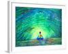 Chakra Color Human Lotus Pose Yoga in Green Tree Forest Tunnel, Abstract World, Universe inside You-null-Framed Art Print