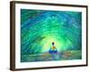 Chakra Color Human Lotus Pose Yoga in Green Tree Forest Tunnel, Abstract World, Universe inside You-null-Framed Art Print