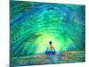 Chakra Color Human Lotus Pose Yoga in Green Tree Forest Tunnel, Abstract World, Universe inside You-null-Mounted Art Print