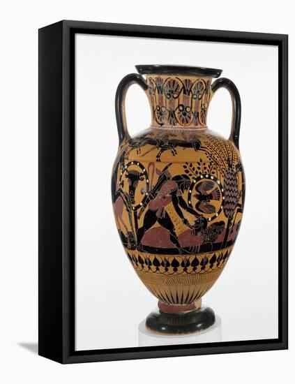 Chalcidian black-figure neck amphora with Odysseus killing a Thracian, c.540 BC-Greek-Framed Stretched Canvas