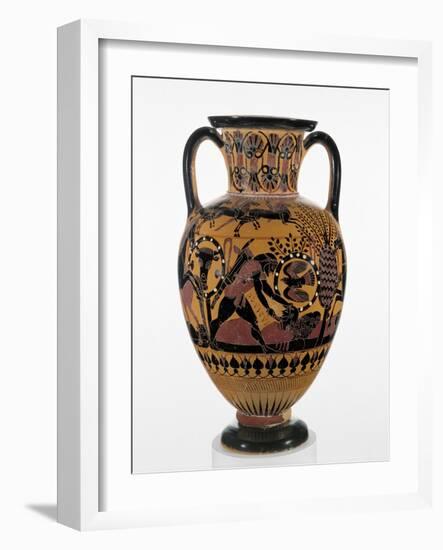 Chalcidian black-figure neck amphora with Odysseus killing a Thracian, c.540 BC-Greek-Framed Giclee Print