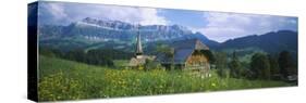 Chalet and a Church on a Landscape, Emmental, Switzerland-null-Stretched Canvas