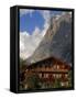 Chalet and Mountains, Grindelwald, Bern, Switzerland, Europe-Richardson Peter-Framed Stretched Canvas