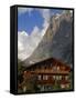 Chalet and Mountains, Grindelwald, Bern, Switzerland, Europe-Richardson Peter-Framed Stretched Canvas