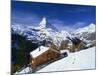 Chalets in a Snowy Landscape with the Matterhorn Peak, Near Zermatt, Swiss Alps, Switzerland-null-Mounted Photographic Print