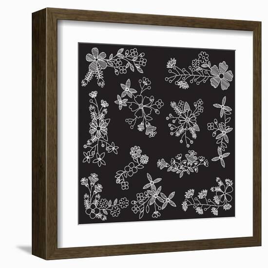 Chalk Style Hand Drawn Flowers-Pink Pueblo-Framed Art Print