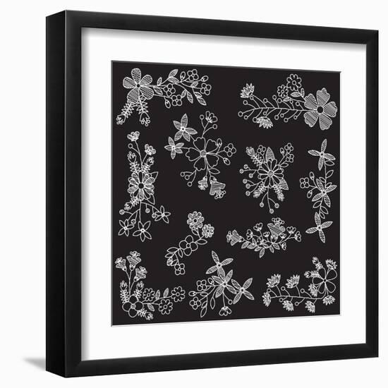 Chalk Style Hand Drawn Flowers-Pink Pueblo-Framed Art Print